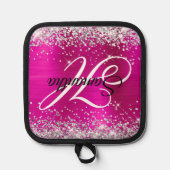 Extravagantes Monogramm für den Glitzer Silver Hot Topflappen (Vorderseite)