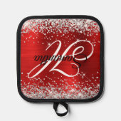 Extravagantes Monogramm für den Silber-Glitzer Topflappen (Vorderseite)