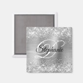Extravagantes Monogramm für funkelnd Silber-Glitze Magnet (Vorderseite/Rückseite)