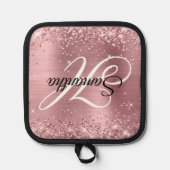 Extravagantes Monogramm für Glittery Light Pink Fo Topflappen (Vorderseite)