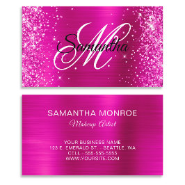 Extravagantes Monogramm Glittery Hot Pink Foil Visitenkarte