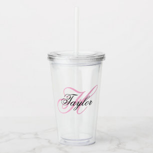 Extravagantes Monogramm in Schwarz und Rosa Acryltrinkbecher
