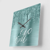 Extravagantes Monogramm mit einer Pinselspitze Quadratische Wanduhr (Winkel)