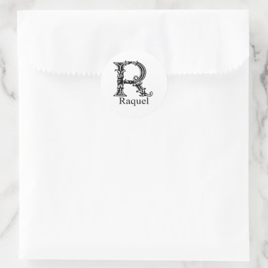 Extravagantes Monogramm: Raquel Runder Aufkleber (Tasche)