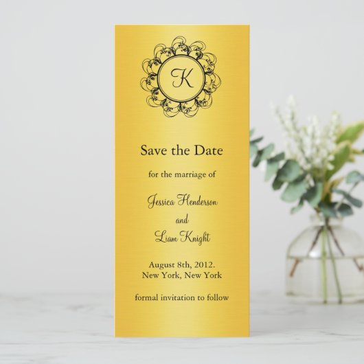 Extravagantes Monogramm Save the Date (Gold) (Stehend Vorderseite)