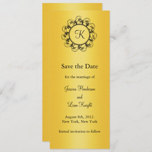 Extravagantes Monogramm Save the Date (Gold) (Vorne/Hinten)