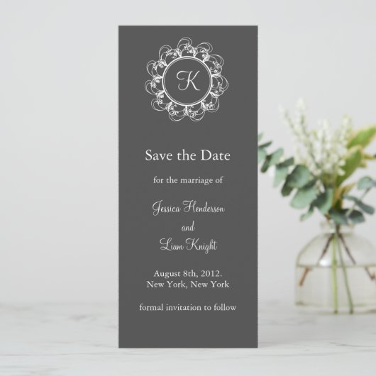 Extravagantes Monogramm Save the Date (grau) (Stehend Vorderseite)