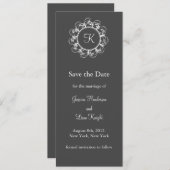 Extravagantes Monogramm Save the Date (grau) (Vorne/Hinten)