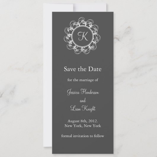 Extravagantes Monogramm Save the Date (grau) (Vorderseite)
