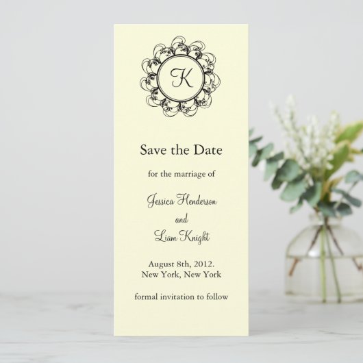 Extravagantes Monogramm Save the Date (off+weiß) (Stehend Vorderseite)