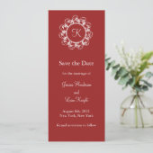 Extravagantes Monogramm Save the Date (rot) (Stehend Vorderseite)