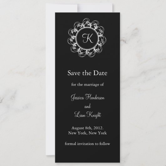 Extravagantes Monogramm Save the Date (schwarz) (Vorderseite)