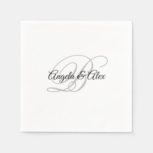 Extravagantes Monogramm Schwarz und leicht Grau We Serviette (Vorderseite)