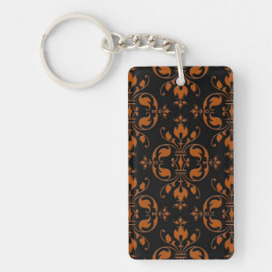 Extravagantes Orange und schwarze Damaskus Schlüsselanhänger