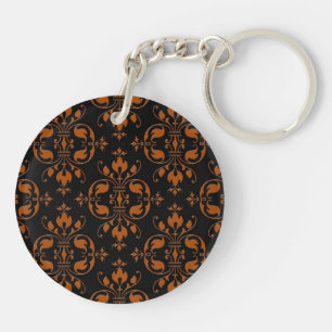 Extravagantes Orange und schwarze Damaskus Schlüsselanhänger