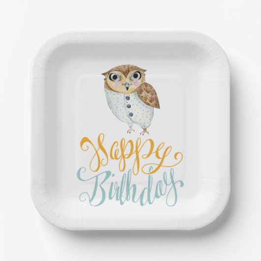 Extravagantes Owl Geburtstag Pappteller (Vorderseite)