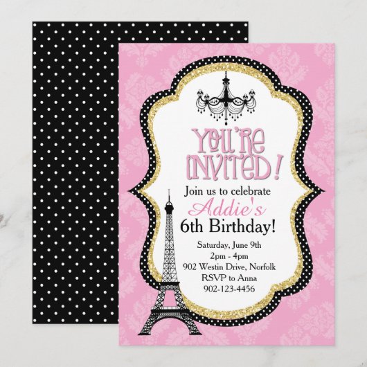Extravagantes Pariser Party Einladung (Vorne/Hinten)