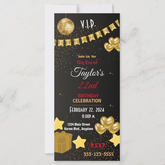 Extravagantes Personalisiertes V.I.P. Party Einlad (Vorderseite)