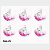 extravagantes Pferdemotiv, grauer Hengst und rosa Runder Aufkleber (Blatt)