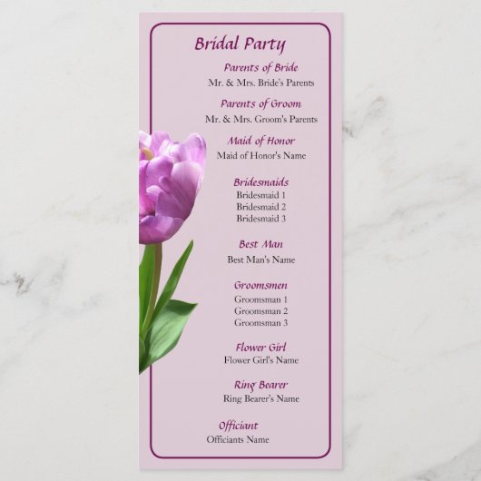 Extravagantes Pink Tulip Hochzeitsprogramm Programm (Rückseite)