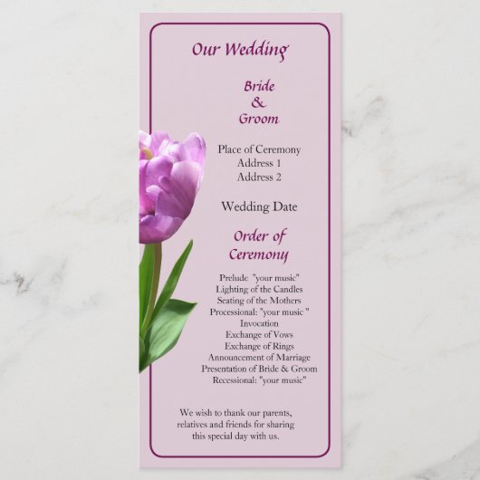 Extravagantes Pink Tulip Hochzeitsprogramm Programm (Vorderseite)