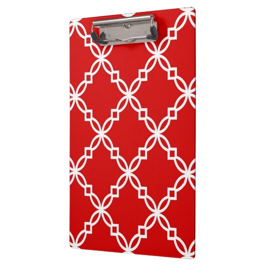 Extravagantes Quatrefolienmuster in Rot und Weiß Klemmbrett (Links)