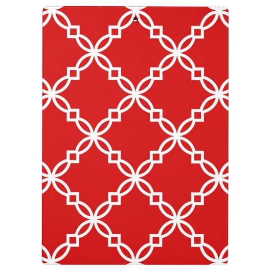 Extravagantes Quatrefolienmuster in Rot und Weiß Klemmbrett (Rückseite)