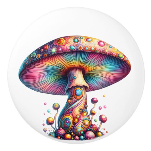 Extravagantes Rainbow-farbenes Toadstool Keramikknauf (Vorderseite)