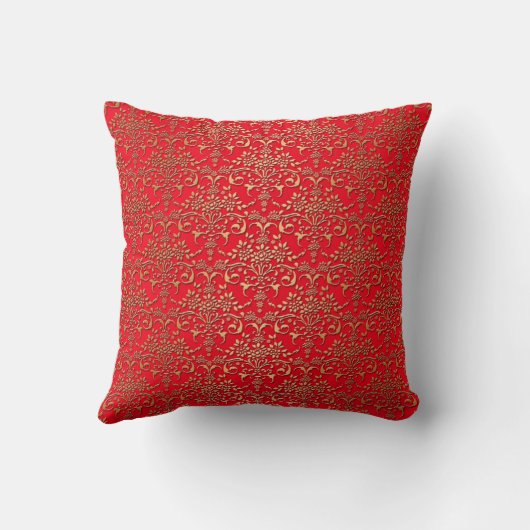 Extravagantes Red and Gold Damask Muster Kissen (Rückseite)