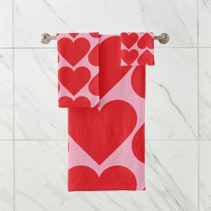 Extravagantes romantisches Rot-Rot-Rosa-Herz-Muste Badhandtuch Set