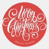Extravagantes Rot-Script "Frohe Weihnachten" Custo Runder Aufkleber (Vorderseite)