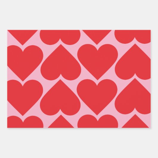 Extravagantes rotes und rosafarbenes Herzmuster - Geschenkpapier Set (Vorderseite 2)