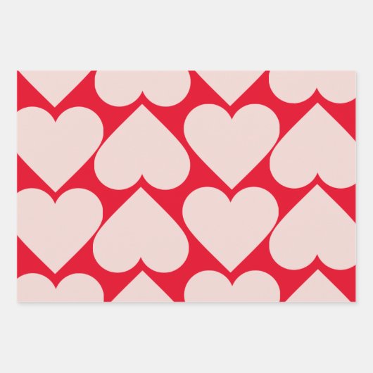 Extravagantes rotes und rosafarbenes Herzmuster - Geschenkpapier Set (Vorderseite)