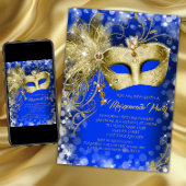 Extravagantes Royal Blue Gold Glitzer Masquerade P Einladung