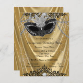 Extravagantes Schwarz-Gold-Masquerade-Party Einladung (Vorne/Hinten)