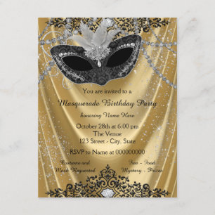 Extravagantes Schwarz-Gold-Masquerade-Party Einladung