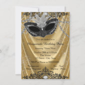 Extravagantes Schwarz-Gold-Masquerade-Party Einladung (Vorderseite)