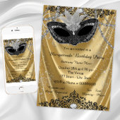 Extravagantes Schwarz-Gold-Masquerade-Party Einladung