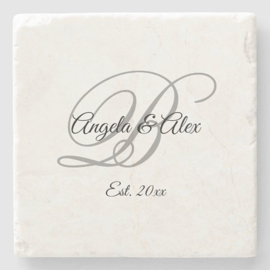 Extravagantes Schwarz-Grau-Skript Mit Monogramm Steinuntersetzer (Vorderseite)