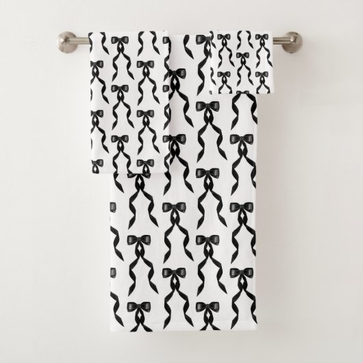 Extravagantes Schwarzes Bow-Muster Badhandtuch Set (Insitu)