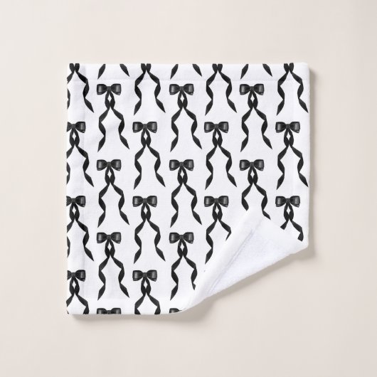 Extravagantes Schwarzes Bow-Muster Badhandtuch Set (Waschlappen)
