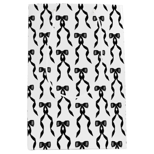 Extravagantes Schwarzes Bow-Muster Mittlere Geschenktüte (Vorderseite)