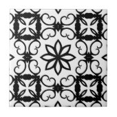 Extravagantes Schwarzweiß-Blume Kaleidoskop Fliese (Vorderseite)