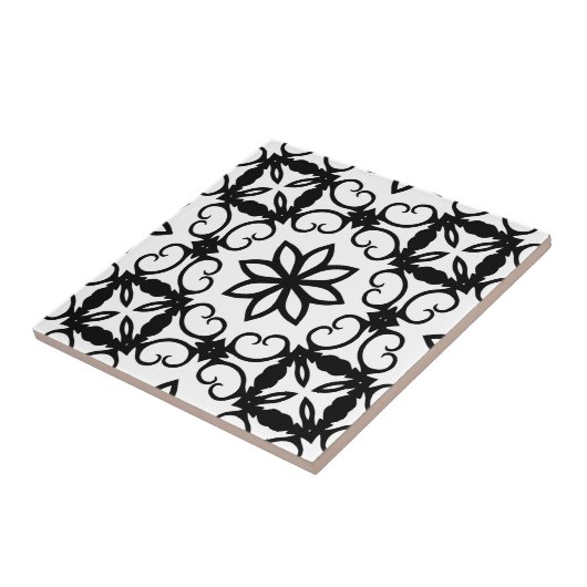 Extravagantes Schwarzweiß-Blume Kaleidoskop Fliese (Seite)