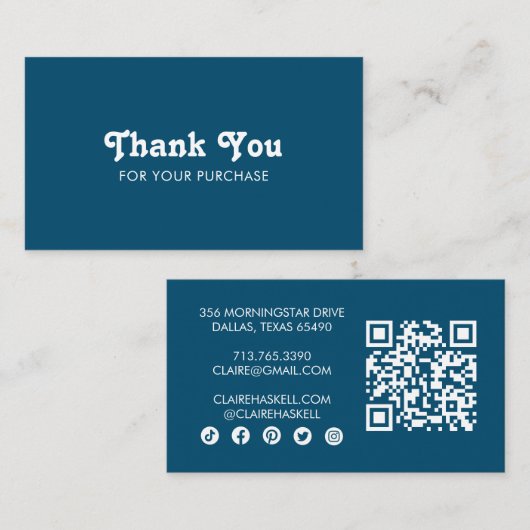 Extravagantes Script Chic Blue Order Vielen Dank M Visitenkarte (Vorne/Hinten)