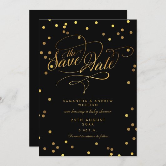 Extravagantes Script Confetti Babydusche Einladung (Vorne/Hinten)