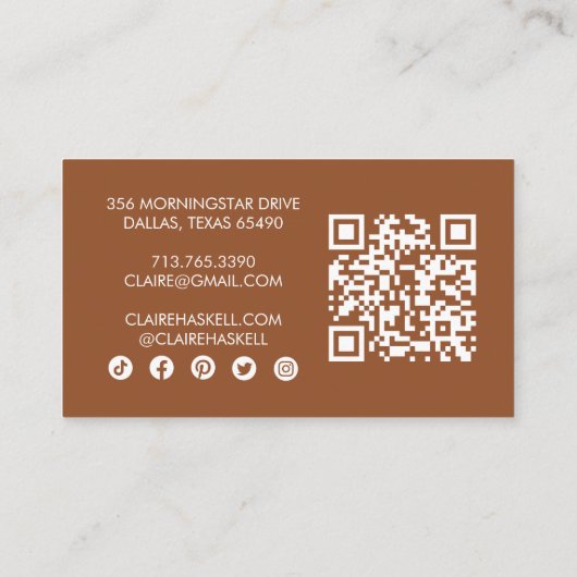 Extravagantes Script Peach fuzz Chic Minimal QR Co Visitenkarte (Rückseite)