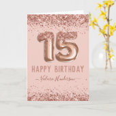 Extravagantes Script Rosa Glitzer Happy 15. Geburt Karte (Gelbe Blume)