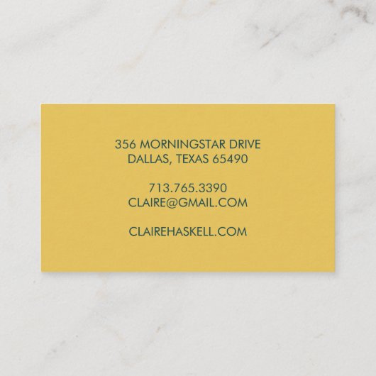 Extravagantes Script Senf Gelb Aquamarin Chic Mini Visitenkarte (Rückseite)