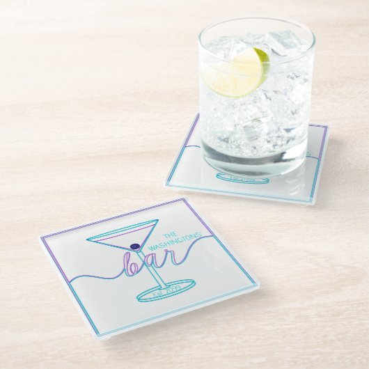 Extravagantes Script Spaß-Farben Spaß-Bar Glasuntersetzer (Schrägansicht)